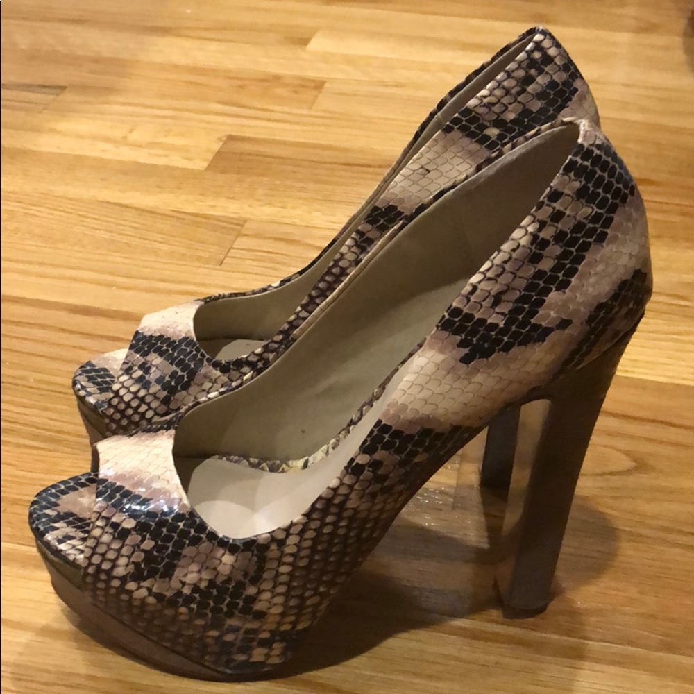 H by Halston Snake Skin Print Platform Heels